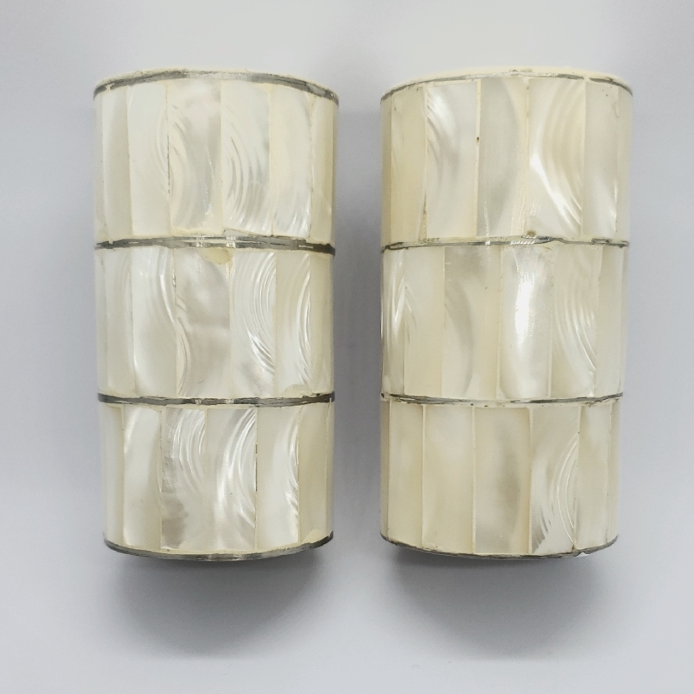 Vintage Bombay Pair Mother of Pearl Salt and Pepper Shakers with Silver Accent